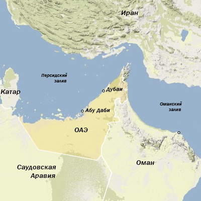 Карта Объединенных арабских эмиратов (ОАЭ)