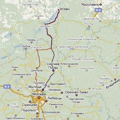 Карта Москва - Углич. Ярославкая и Московская область